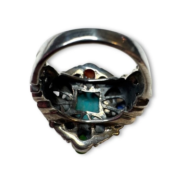 Sterling Silver Multi-Stone Ring Turquoise Lapis Purple Spiny Oyster - Picture 7 of 14